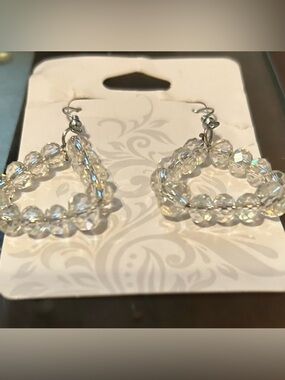 Crystal Bead Heart Drop Earrings - Clear